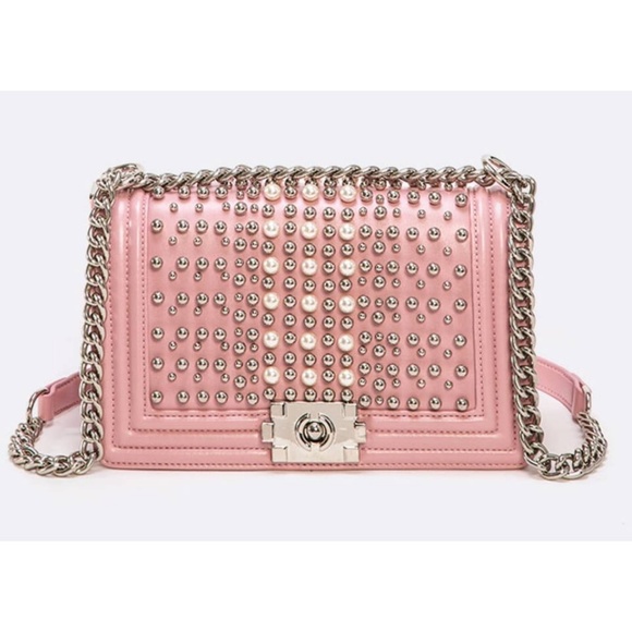 🆕️ Blush Pearl & Studs Structure Shoulder Bag - Picture 4 of 5